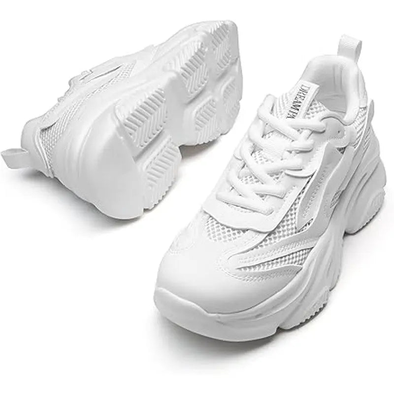 Dream Pairs Womens 6 White Faux Leather Lace Up Platform Sneakers Athletic Shoes MIXIDELAI Official Store